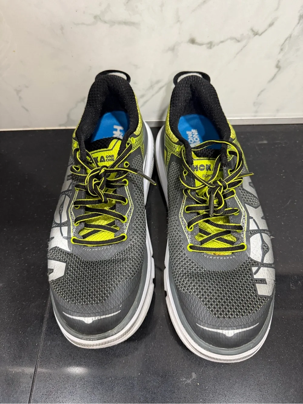 Hoka one one Men's Gray and Lime Athletic Running Shoes